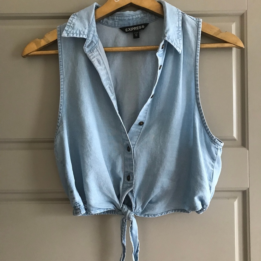 Express Denim Crop Tie Top